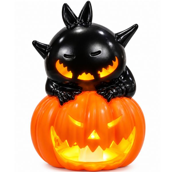 Light-Up Halloween Devil &amp; Jack-O’-Lantern Pumpkin Decoration – 3" W x 4" H