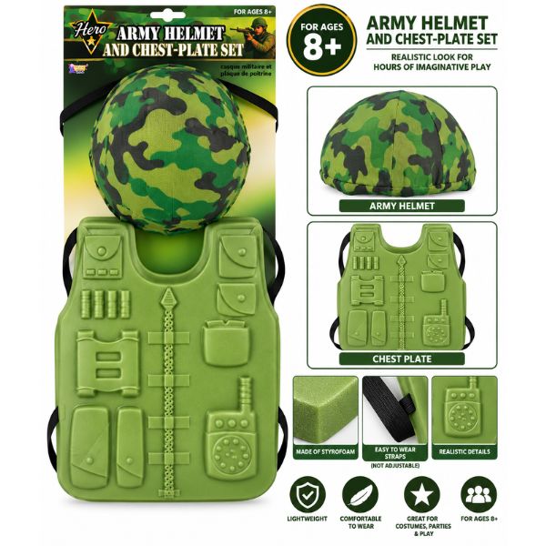 Kids Army Helmet &amp; Chest Plate Costume Set – Ages 8+