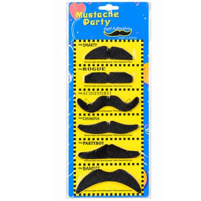 Self-Adhesive Fake Mustache Party Set – 6 Ct