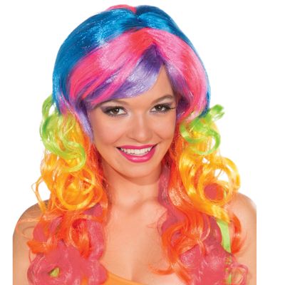 Adult Candy Swirl Rainbow Wig – Long Curly Costume Wig