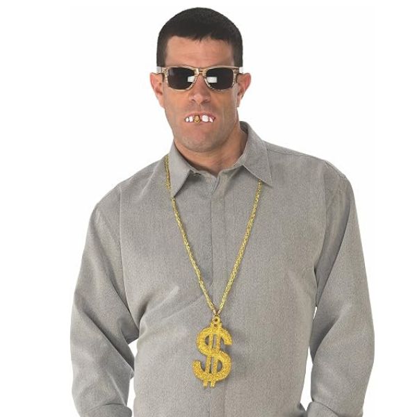 Pimp Costume Accessory Kit – Novelty Eyewear, Gold Necklace &amp; Teeth