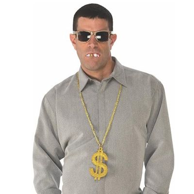 Pimp Costume Accessory Kit – Novelty Eyewear, Gold Necklace &amp; Teeth
