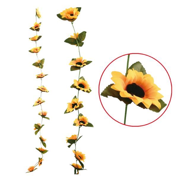 26-Head Artificial Sunflower Vine Garland – 7 Ft Long