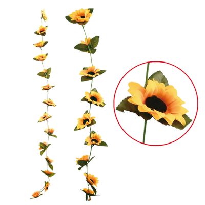 26-Head Artificial Sunflower Vine Garland – 7 Ft Long
