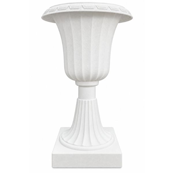 White Plastic Decorative Urn – 2-Piece Assembly, 7" W x 11.5" H