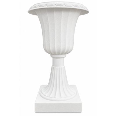 White Plastic Decorative Urn – 2-Piece Assembly, 7" W x 11.5" H