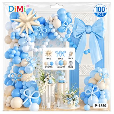 Blue, White &amp; Cream Balloon Garland Kit with Starburst – 100 Pc