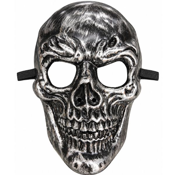 Metallic Silver Skull Plastic Halloween Mask