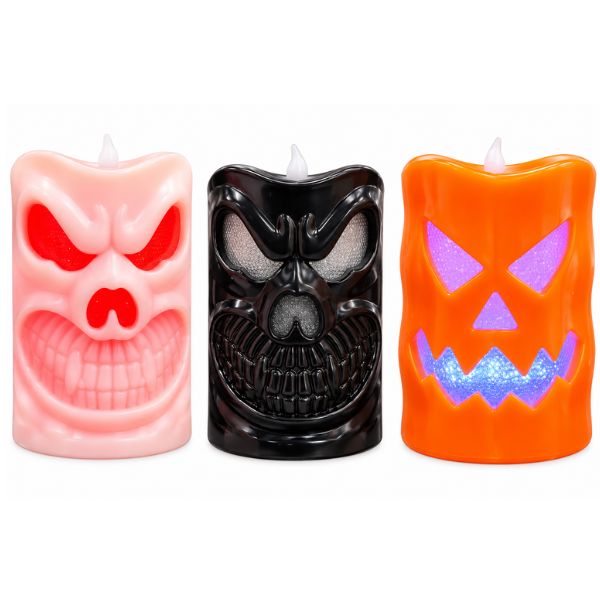Multicolor Light-Up Halloween LED Candle 1pcs– 3 Assorted Designs, 2" x 3.5"
