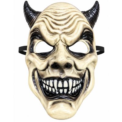 Scary Horned Demon Plastic Halloween Mask – Adult Costume Accessory