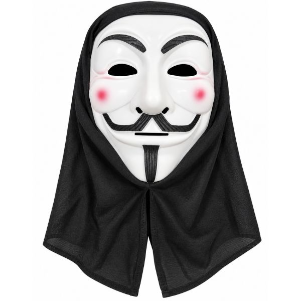 Hooded Guy Fawkes-Style Costume Mask – Assorted Colors, Color: White