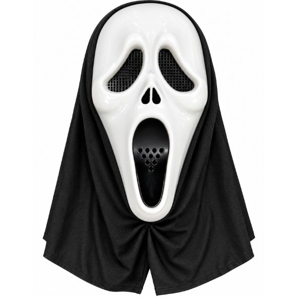 Scary Scream Face Halloween Mask with Black Hood – Assorted Designs, Size: White Plain