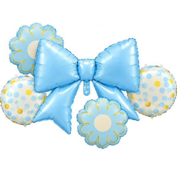 Blue Bow &amp; Flower Foil Balloon Set – 5 Pc