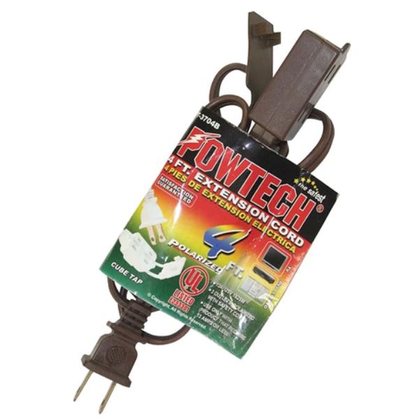 Heavy-Duty Household Extension Cord with 3-Outlet Cube Tap – 4 Ft, Brown