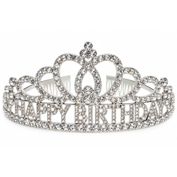 Happy Birthday Rhinestone Tiara – Silver