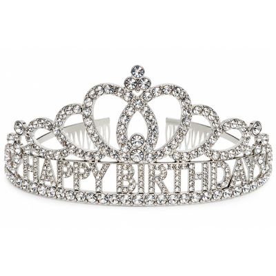 Happy Birthday Rhinestone Tiara – Silver