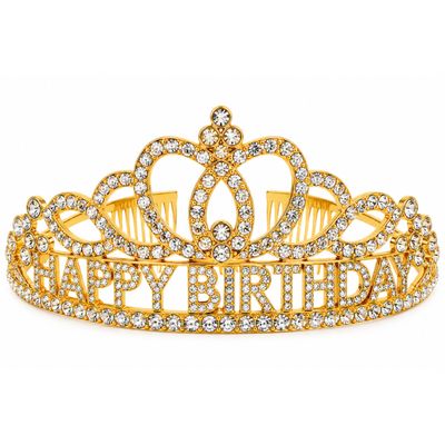 Happy Birthday Rhinestone Tiara – Gold