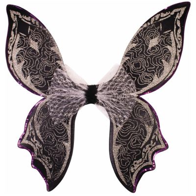 Women’s Glitter Fairy Wings – Black &amp; Silver with Purple Sequins, Ages 14+