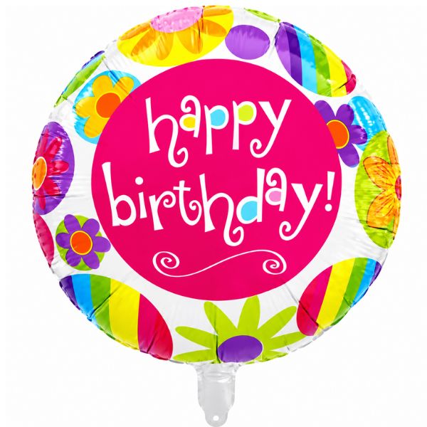 Happy Birthday Colorful Flowers Foil Balloon – 18" Round