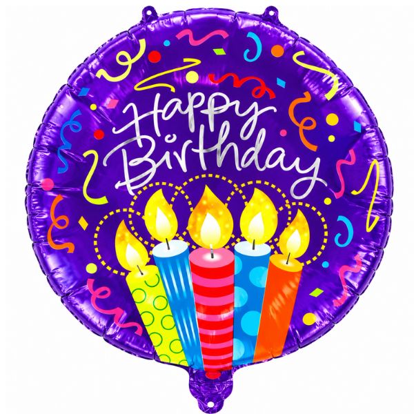 Happy Birthday Candles Purple Foil Balloon – 18" Round