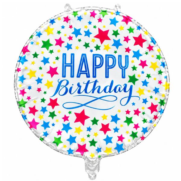Happy Birthday Colorful Stars Foil Balloon – 18" Round