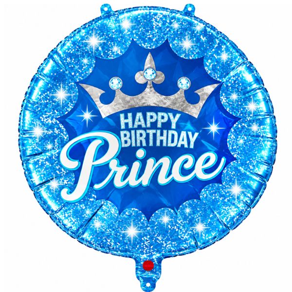 Happy Birthday Prince Blue Crown Foil Balloon – 18" Round