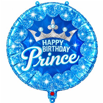Happy Birthday Prince Blue Crown Foil Balloon – 18" Round
