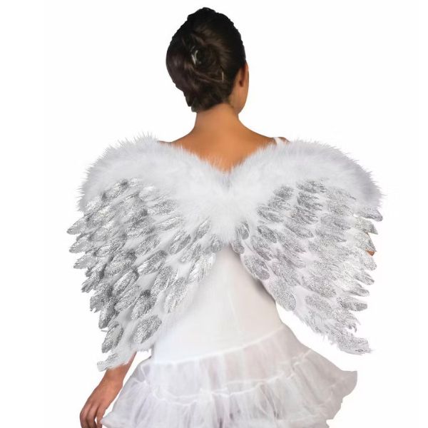 Women’s White Angel Feather Glitter Wings Costume Accessory – One Size