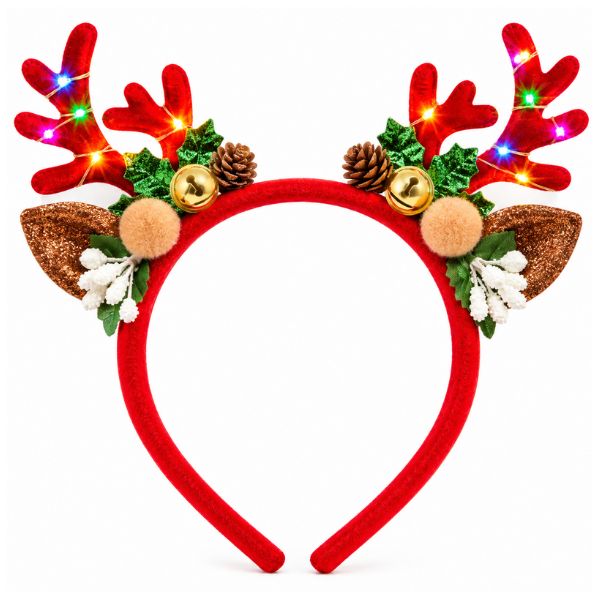 LED Light-Up Christmas Reindeer Antler Headband – Multicolor