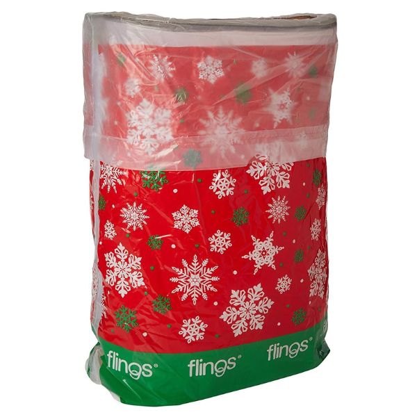 Christmas Red Snowflake Pop-Up Trash Bin – 13 Gallon Disposable Party Trash Can, 22" H