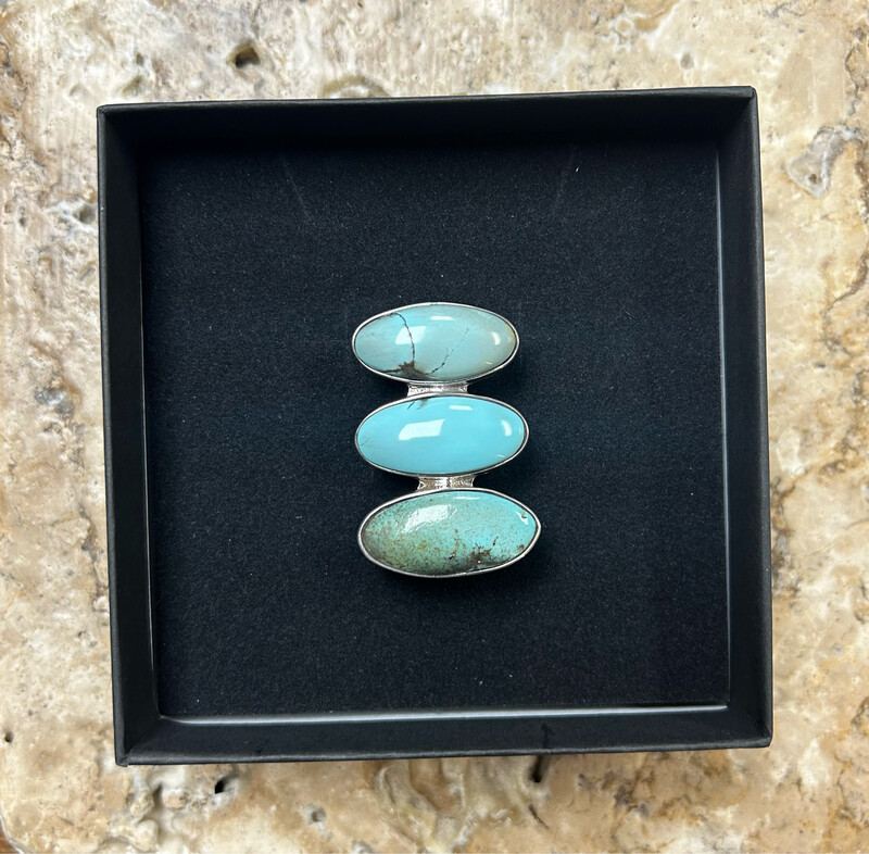 Adjustable Larimar &amp; Kingsman Turquoise Ring