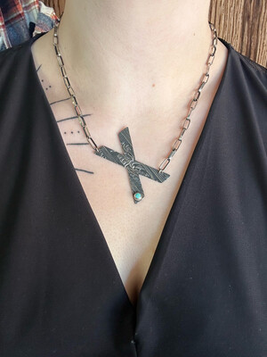 Large Stamped Turquoise Initial Necklace