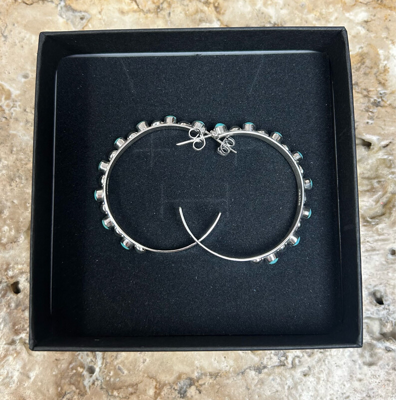 Turquoise &amp; Studded Ball Hoop Earrings