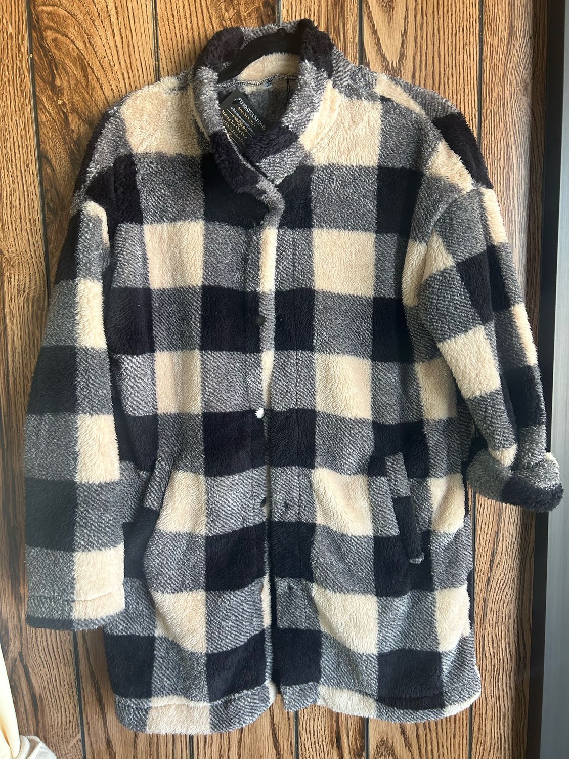 BUFFALO PLAID FLEECE FAUX FUR JACKET COAT