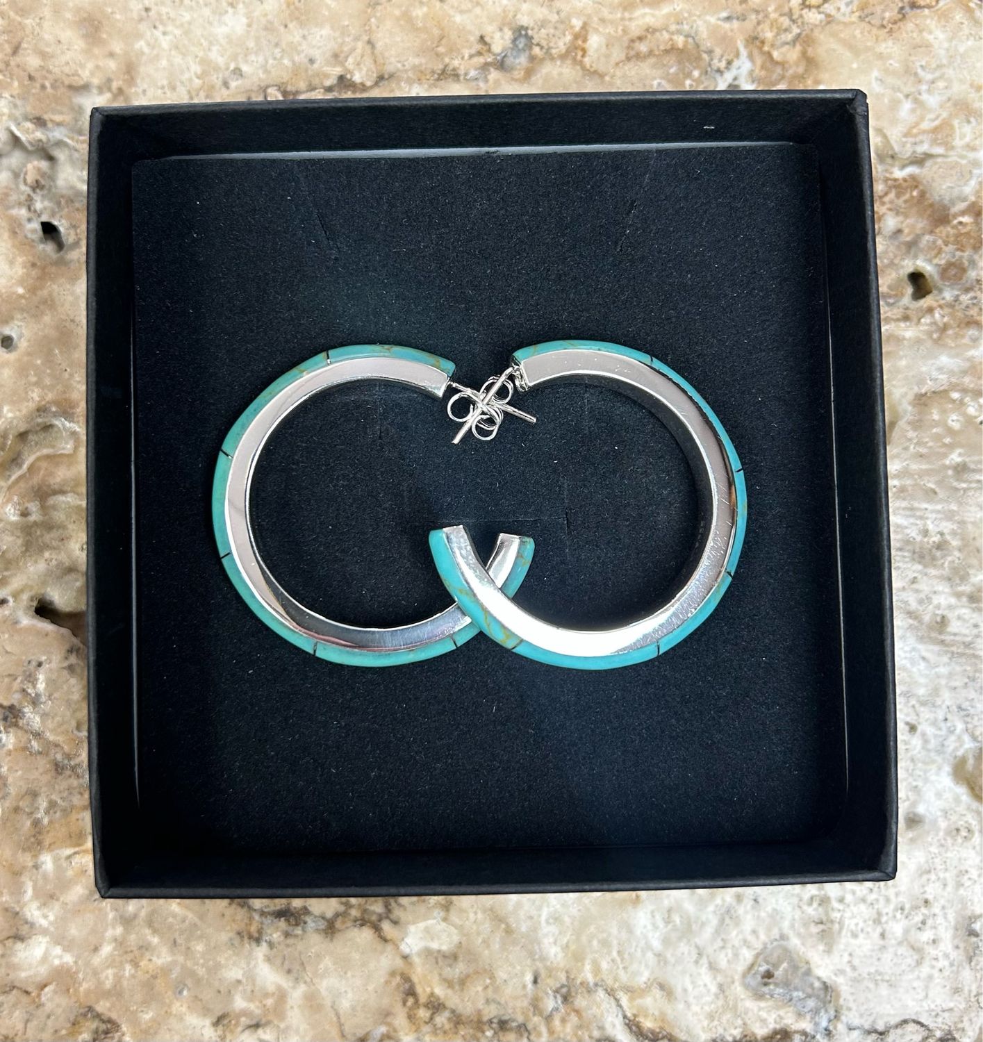 Turquoise Hoop Earrings, Earring Style #: Turquoise Hoop-Medium