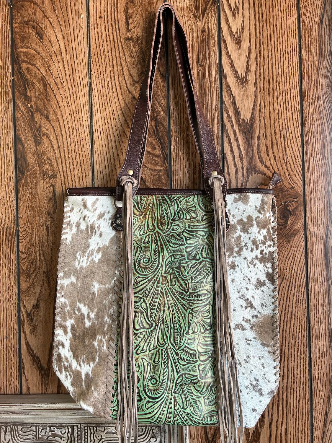 Cheyenne Plains Tooled Leather &amp; Hairon Bag