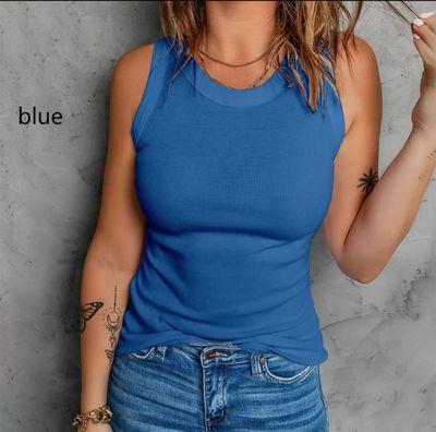 Sleeveless Basic Cami Tank Top- Blue