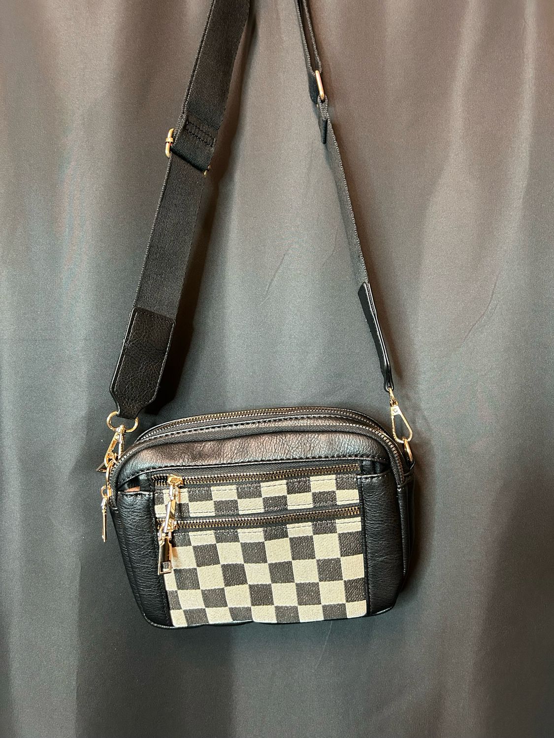 Double Zip Black Checkered Bag