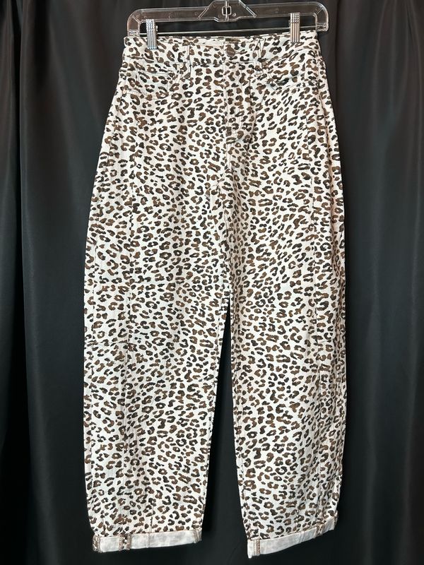 Risen High Rise Crop Barrel Leopard Jeans