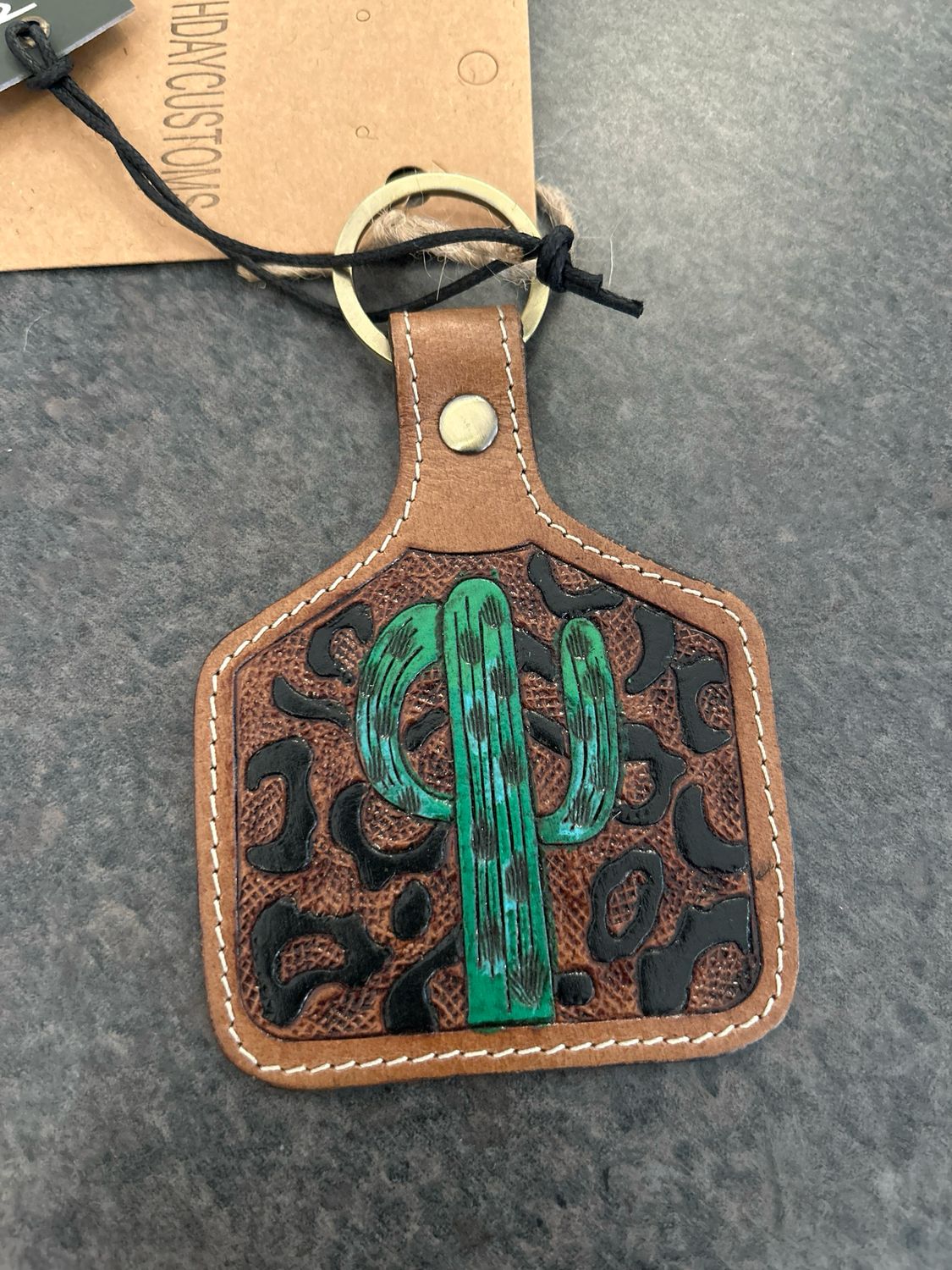 Saguaro Mist Hand-tooled Leather Key Fob