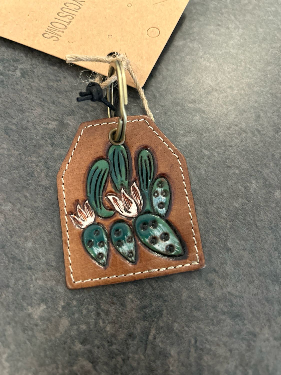 Prickly Pear Party Hand-tooled Leather Key Fob