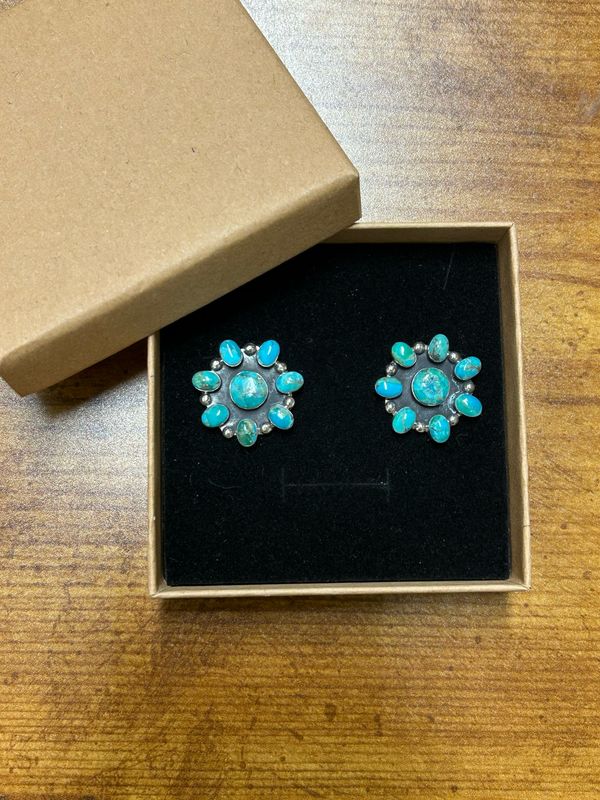 Turquoise and Silver Cluster Earrings