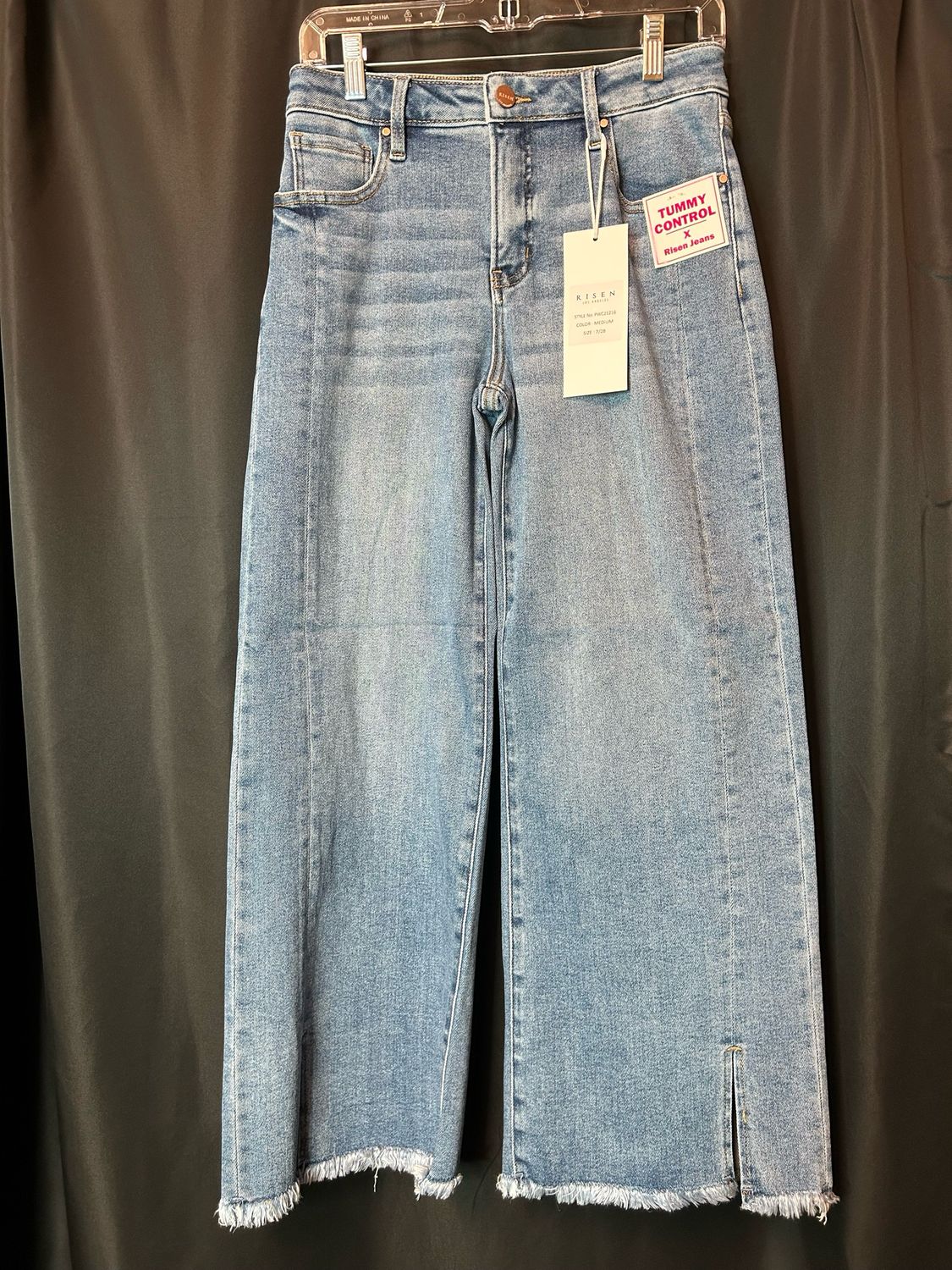 Risen Mid Rise Crop Wide Jeans w/ Slit