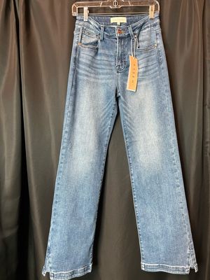 Risen Mid Rise Ankle Straight Mini Side Split Jeans