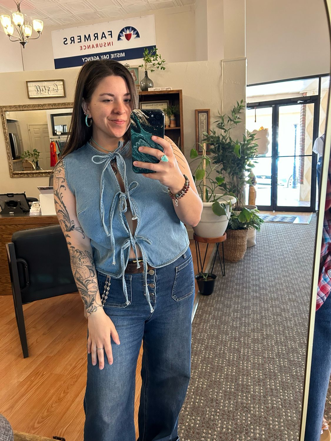 Denim Tie Front Vest - XL (12)