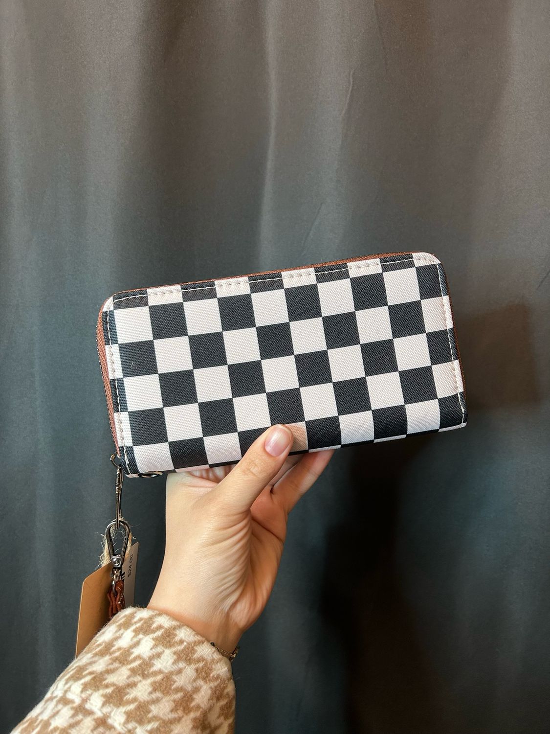 Checkered Zip Wallet