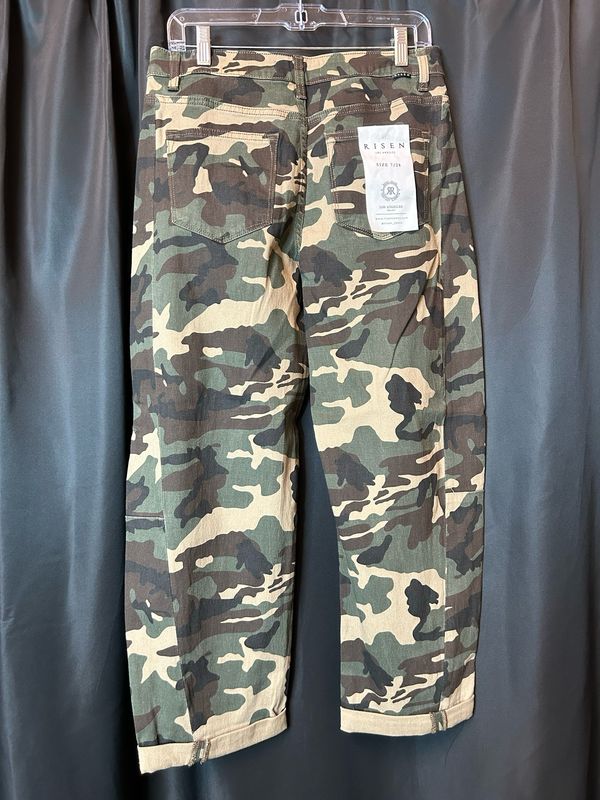 Risen High Rise Camo Barrel Jean