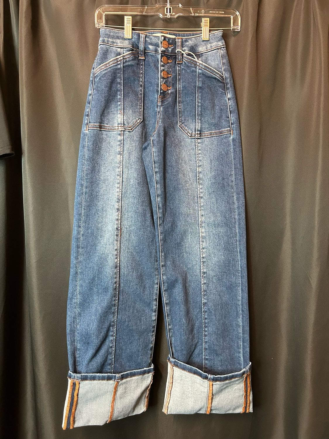 Risen High Rise Crop Wide Straight Cuffed Jean