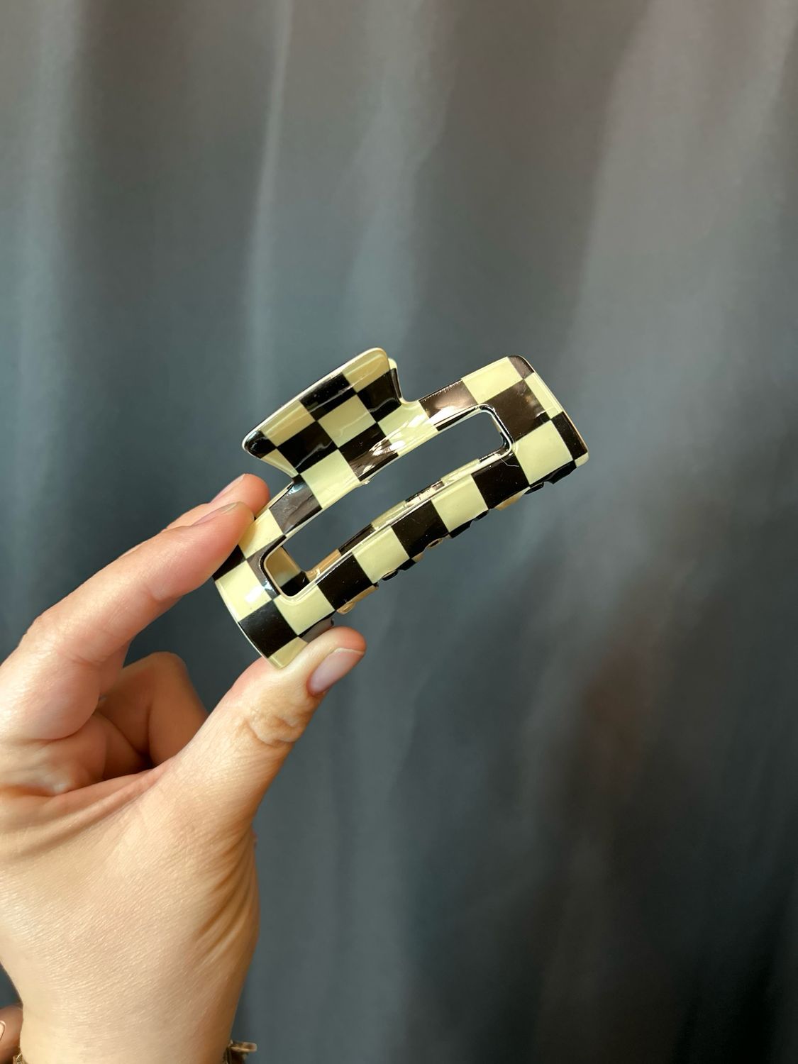 Checkered Hair Clips - Medium, Color: White Checker