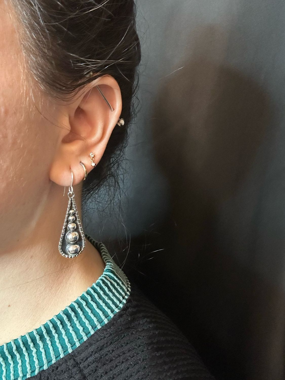 Ombre Ball Oxidized Teardrop Earrings